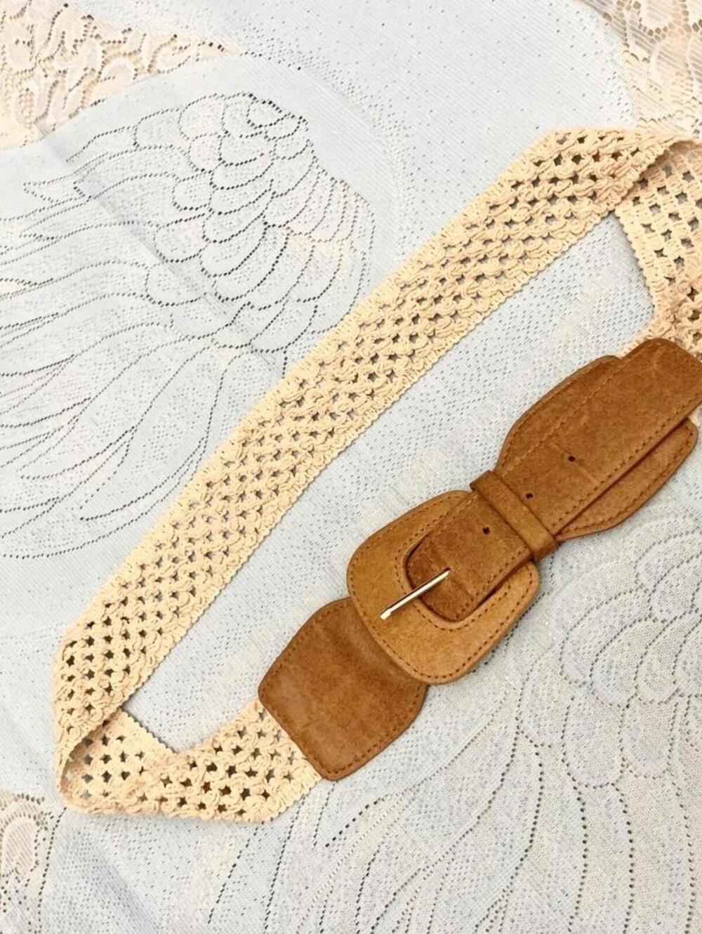 crochet lace cottagecore faux suede stretchy belt